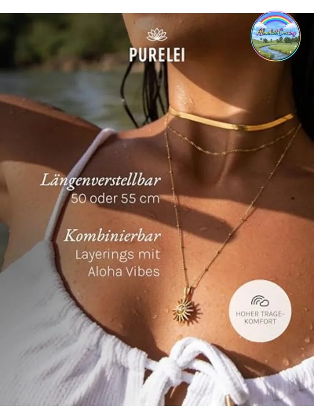 18K Gold Plated Stainless Steel Sun Pendant Necklace Adjustable Waterproof